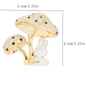 Mushroom Rabbit Brooch Pin Gold Tone Crystal Accent Statement Jewelry